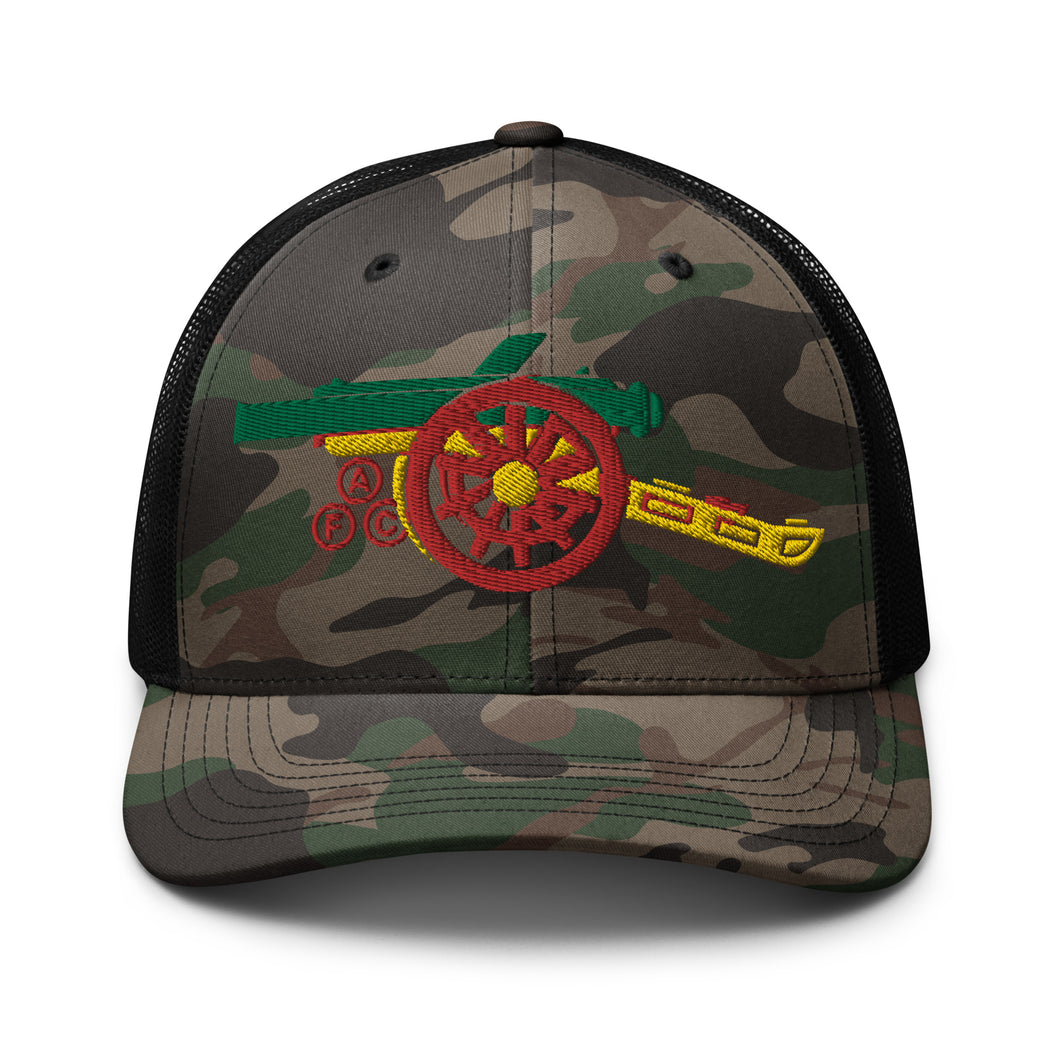 Arsenal FC Cannon Emroidered  - Gooner Rasta flag colours - Camouflage trucker hat - base ball style