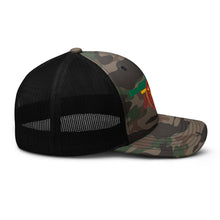 Load image into Gallery viewer, Arsenal FC Cannon Emroidered  - Gooner Rasta flag colours - Camouflage trucker hat - base ball style
