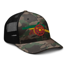 Load image into Gallery viewer, Arsenal FC Cannon Emroidered  - Gooner Rasta flag colours - Camouflage trucker hat - base ball style
