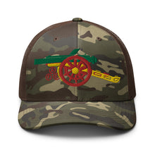 Load image into Gallery viewer, Arsenal FC Cannon Emroidered  - Gooner Rasta flag colours - Camouflage trucker hat - base ball style
