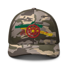 Load image into Gallery viewer, Arsenal FC Cannon Emroidered  - Gooner Rasta flag colours - Camouflage trucker hat - base ball style
