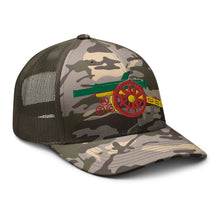 Load image into Gallery viewer, Arsenal FC Cannon Emroidered  - Gooner Rasta flag colours - Camouflage trucker hat - base ball style
