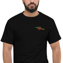 Load image into Gallery viewer, Men&#39;s Champion T-Shirt - Arsenal FC Cannon - colours of the world, -Rasta Flag, Embroidered on quality Champions T shirt.
