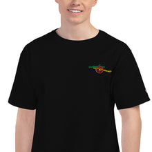 Load image into Gallery viewer, Men&#39;s Champion T-Shirt - Arsenal FC Cannon - colours of the world, -Rasta Flag, Embroidered on quality Champions T shirt.
