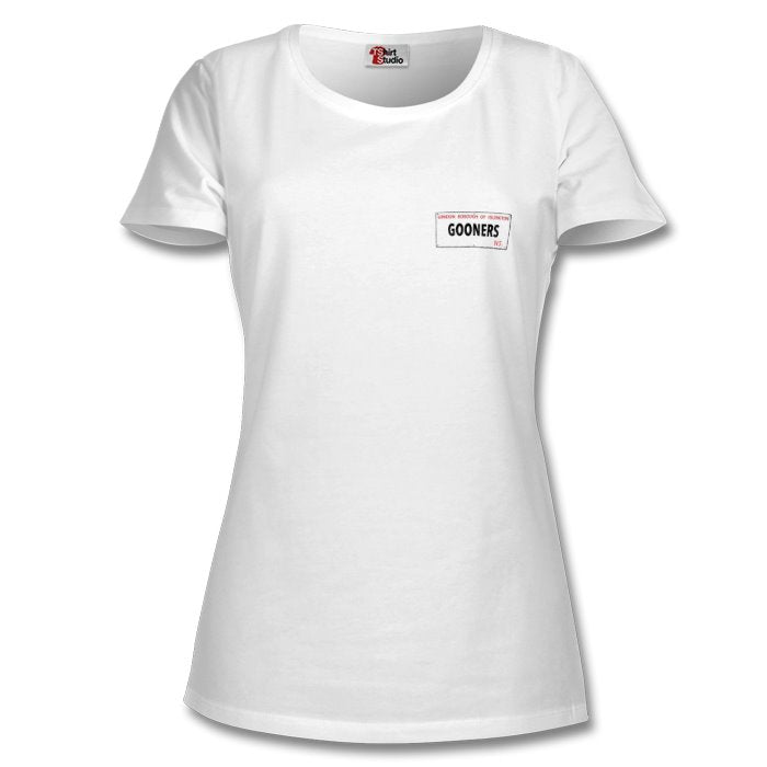 Arsenal Ladies round neck T shirt White Gooners - street sign small design