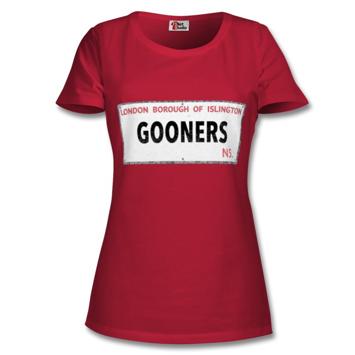 Arsenal Ladies round neck T shirt Red Gooners - street sign Large design