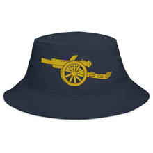 Load image into Gallery viewer, Bucket Hat , Blue with Yellow Cannon
