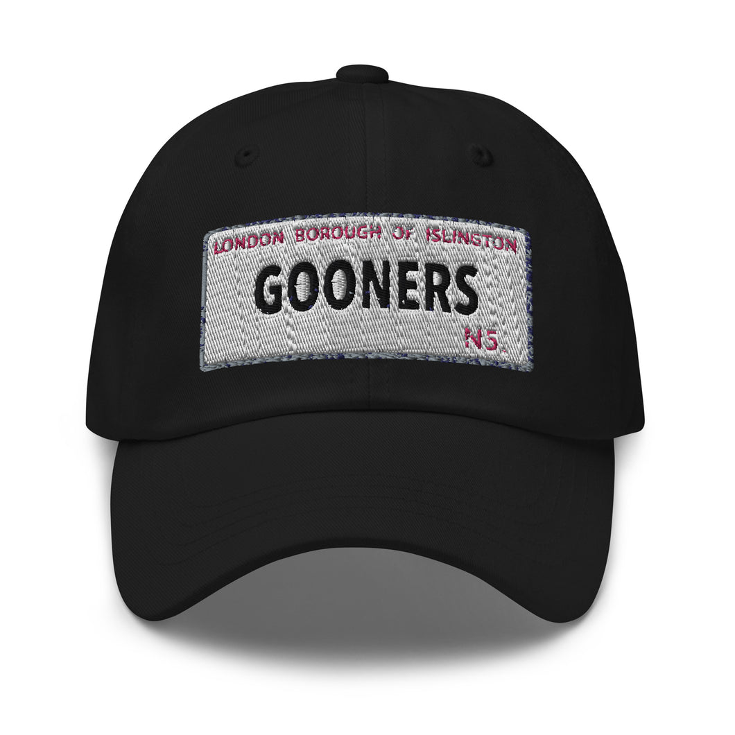 Black Base ball cap with Islington Street sign Gooner embroidered.