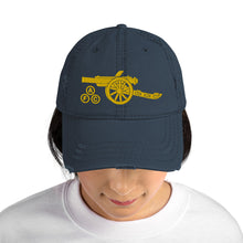 Load image into Gallery viewer, Arsenal FC Cannon in Navy with yellow Embroidered Distressed Dad Hat
