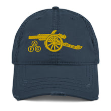 Load image into Gallery viewer, Arsenal FC Cannon in Navy with yellow Embroidered Distressed Dad Hat
