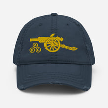 Load image into Gallery viewer, Arsenal FC Cannon in Navy with yellow Embroidered Distressed Dad Hat
