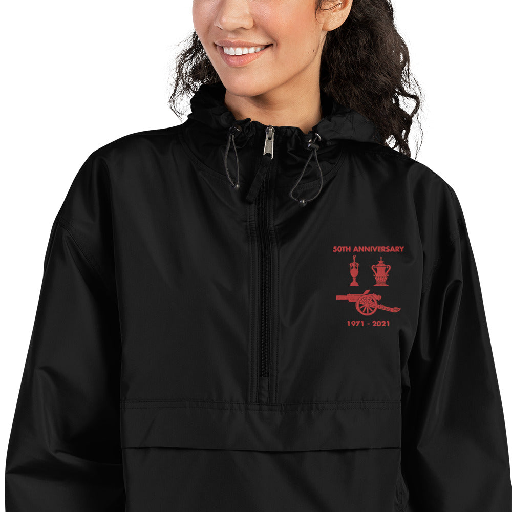 50th Anniversary. Red Embroidered Champion Packable Jacket Black or Blue