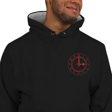 Load image into Gallery viewer, Clockend Clock In Red on Black Champion Hoodie - Champion USA
