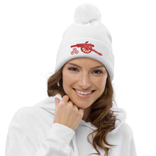 Load image into Gallery viewer, Arsenal AFC Cannon  Embroidered White Pom pom beanie with red Arsenal AFC Cannon
