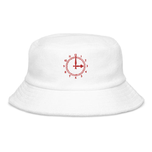White Terry cloth bucket hat with Arsenal FC Clockend Clock Embroidered in Red