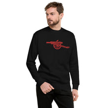 Load image into Gallery viewer, Unisex Premium Sweatshirt Black or White with Large Red Embroidered Arsenal Cannon
