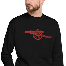 Load image into Gallery viewer, Unisex Premium Sweatshirt Black or White with Large Red Embroidered Arsenal Cannon
