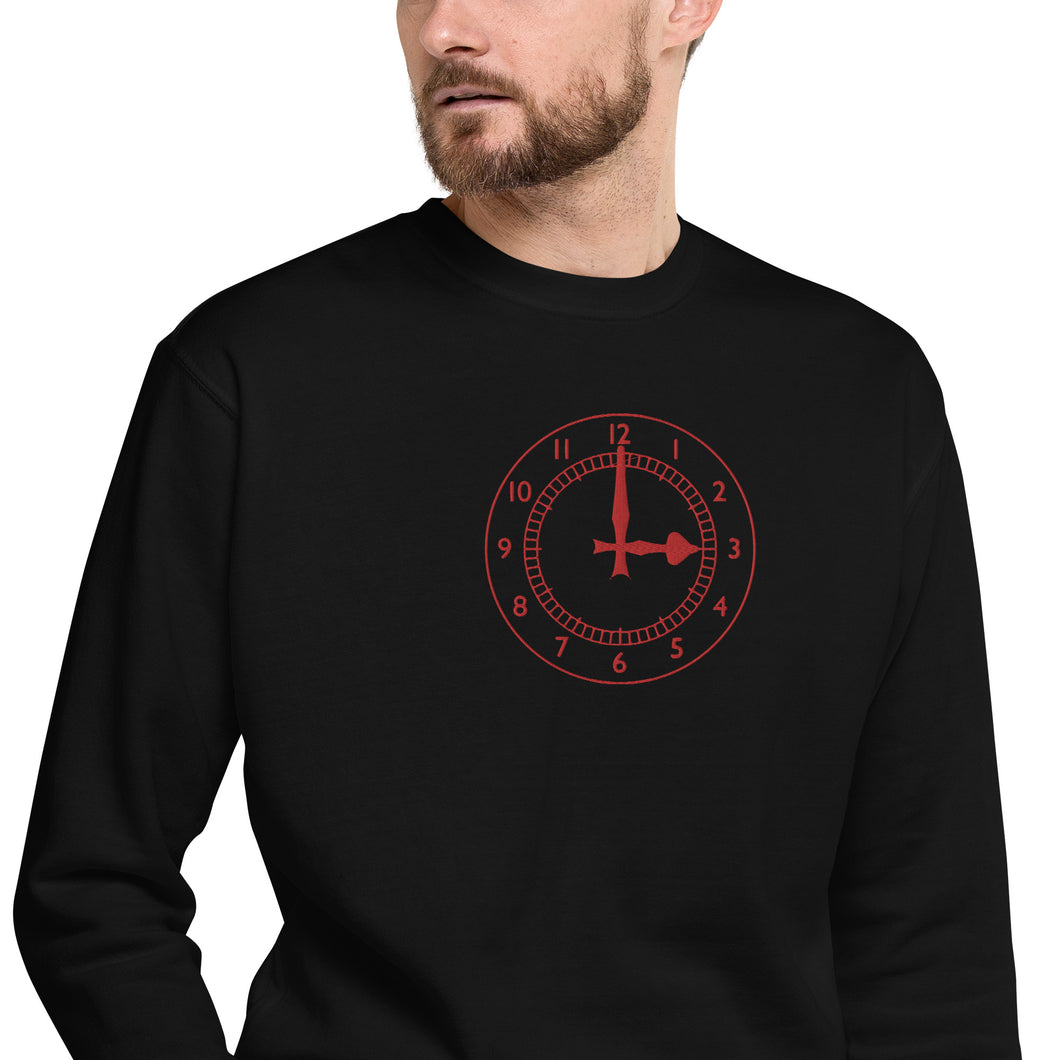 Unisex Premium Sweatshirt Arsenal Clockend Clock Embroidered Centre Chest in Red