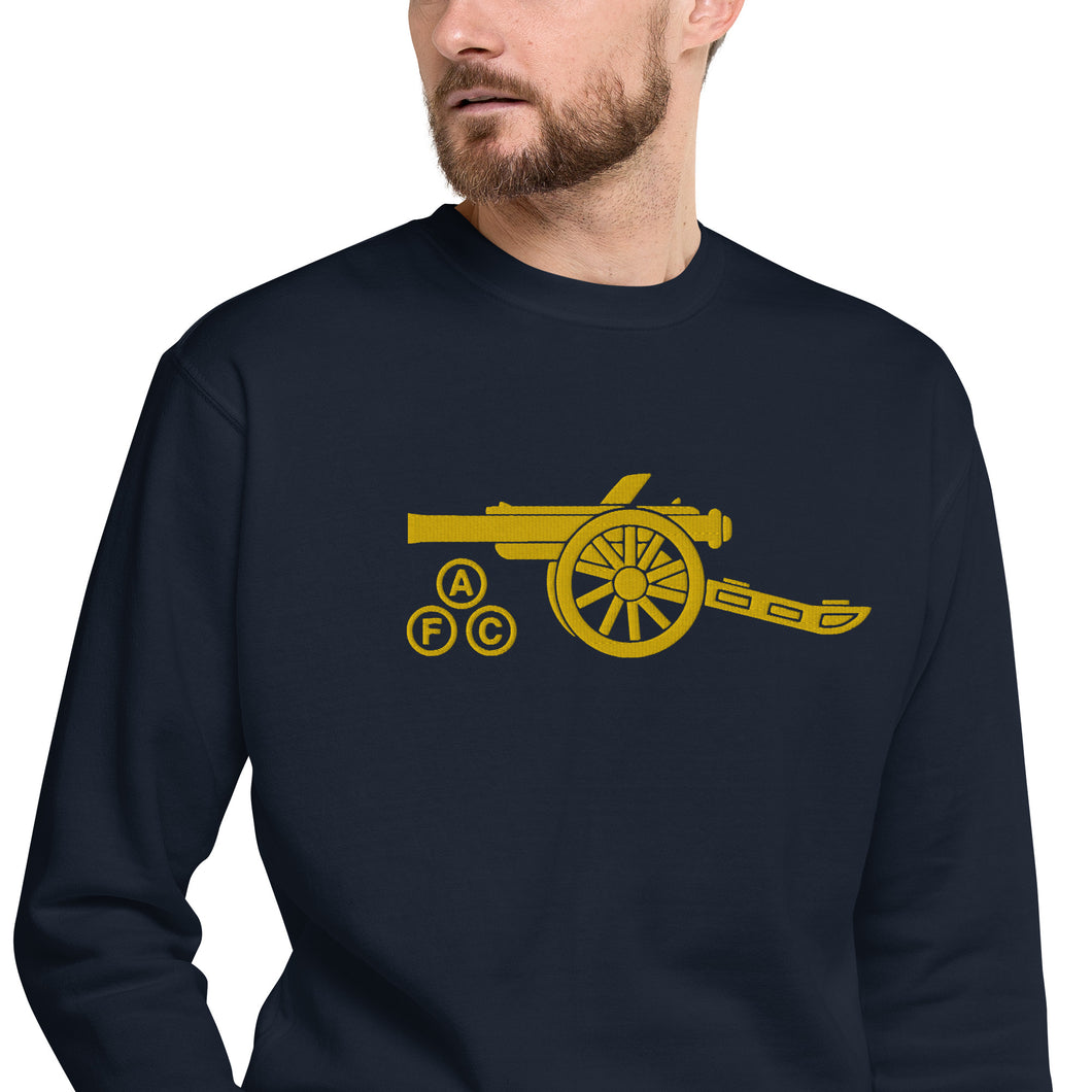 Unisex Premium Sweatshirt Arsenal AFC Cannon in Yellow - Large Center chest embroidered