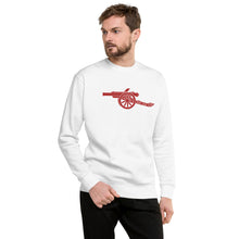 Load image into Gallery viewer, Unisex Premium Sweatshirt Black or White with Large Red Embroidered Arsenal Cannon
