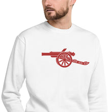 Load image into Gallery viewer, Unisex Premium Sweatshirt Black or White with Large Red Embroidered Arsenal Cannon
